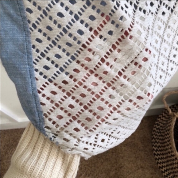 Free People Chambray Denim Button Down w/Lace Back - Picture 3 of 8